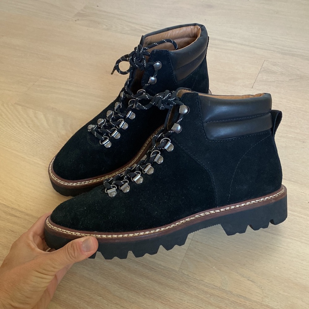 Madewell Citywalk Lugsole Hiker Boots True Black Suede/Leather Cloudlift Lace 7 View 2